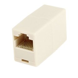 Uxcell RJ45 Double Female Plug Telephone Adapter Connector For Landline Telephone Beige