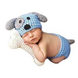 Baby Photography Props Boy Girl Photo Shoot Outfits Newborn Crochet Costume Infant Knitted Clothes Puppy Hat Shorts Blue