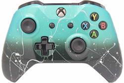 Hand Airbrushed Fade Xbox One Custom Controller Compatible With Xbox One Teal & Black Fade W silver Splatter