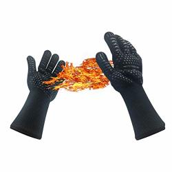 Lbg Products Bbq Cooking Baking Gloves Extreme Heat Resistant And Cut Resistant Non-slip Silicone Oven Mitts For Cooking Kitchen Welding Grilling Black