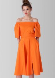 Closet London Orange Off The Shoulder Paneled Skirt Dress