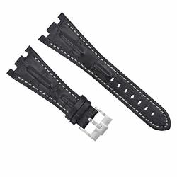 28MM Leather Watch Strap Band For Ap 42MM Audemars Piguet Roo Black White Top Qy