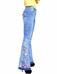 Women's Flared Fit Jeans Bell Bottom Denim Pants With Embroidered Details Embroidered Blue 8 M