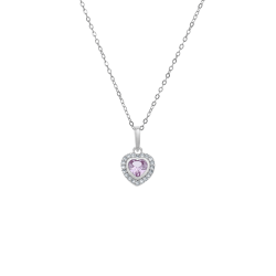 Sterling Silver Pink Cubic Zirconia Kids October Birthstone Pendant Necklace