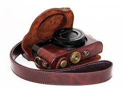 Ceari Protective Leather Camera Case Bag For Sony DSC-RX100 II DSC-RX100 III Digital Camera + Microfiber Cloth - Coffee