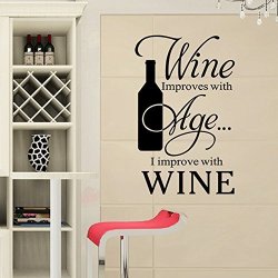 Braverquotes Vinyl Art Mural Wall Quote Saying Stickers Decals Home Decor Wine Improves With Age I Improve With Wine Home Decal Kitchen Wine Age Bottle