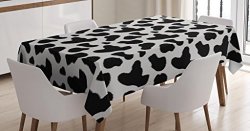Ambesonne Cow Print Tablecloth Cow Hide Pattern With Spots Farm Life With Cattle Camouflage Animal Skin Dining Room Kitchen Rectangular Table Cover 52 W