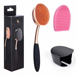Large Rose Gold Foundation Contour Round Toothbrush Dust Free Oval Makeup Brushes Ink Blending With Dustproof Cover Brush Egg Cleaner