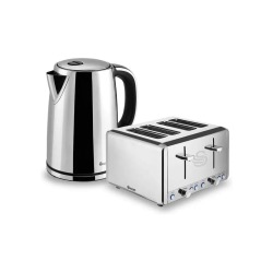 Swan Classic Polished Stainless Steel Cordless Kettle & 4 Slice Toaster