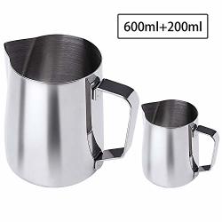 Milk Frothing Pitcher 2 Packs 20 OZ 600 Ml And 7 OZ 200 Ml Stainless Steel Creamer Frothing Pitcher