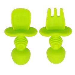 4AKID Baby Silicone Spoon & Fork Set - Assorted Colours - Green