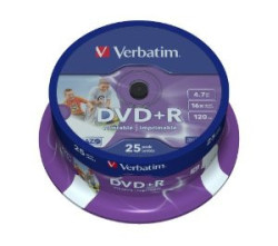 Verbatim - 47gb Dvd+r 16x - Printable Spindle Pack Of 25