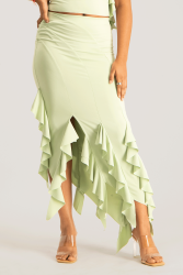 Araya Waterfall Ruffle Skirt - Smoke Green - S