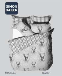 Simon Baker Stag Grey Cotton Printed Duvet Cover Set Various Sizes - Grey Three Quarter 150CM X 200CM +1 Pillowcase 45CM X 70CM