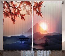 Japanese Curtains By Ambesonne Majestic Himalayas Peaks Tops With Silhouette Of Sun Life Circle Culture Artwork Window Drapes 2 Panel Set For Living Room