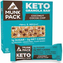 Munk Pack Coconut Cocoa Chip Keto Granola Bars With 1G Sugar 2G Net Carbs Keto Snacks Chewy & Grain Free Plant