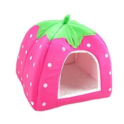 Shuohu Pet Dog Cat Puppy Strawberry Warm Bed Mat Kennel Basket - Pink L