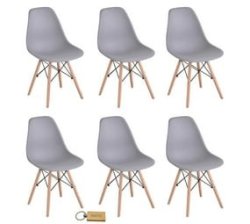 Grey Dining Chairs With Wooden Legs - 6-PIECE + Keyring
