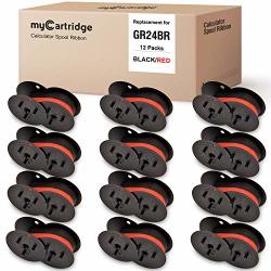Mycartridge 12 Pack GR24 Compatible With Universal Twin Spool Calculator Ribbon Replacement For Nukote BR80C Dataproducts R3027 Porelon 11216 Sharp El 1197 P III Black red
