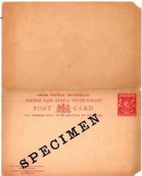 British East Africa Protectorate Post Card Specimen See The Condition