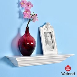 Welland Corona Crown Molding Floating Wall Photo Ledge Shelves Fireplace Mantel Shelf 18-INCH White