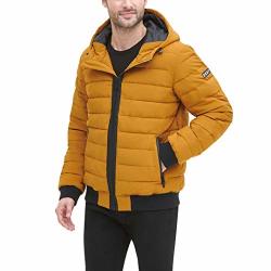 dkny mens quilted performance hooded bomber jacket