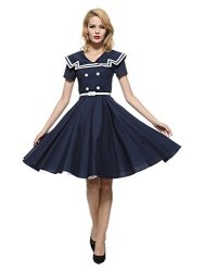 MAGGIE Tang 50 60S Rockabilly Vintage Gossip Girl Swing Gown Dress Navyblue 2XL