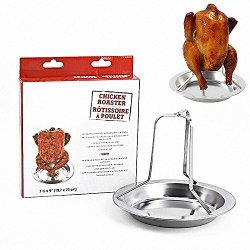 Stainless Steel Chicken Roaster Stand - Comkit Vertical Poultry Chicken Duck Goose Turkey Roasting Rack Holder With Deep Pan For Grill Bbq Oven
