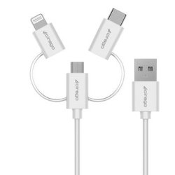 Cirago 3-IN-1 Sync And Charge Cable With Lightning- Usb-c- Micro USB Connectors - White