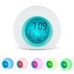 Kanical Round Silent Analog Alarm Clock Non-Ticking Quartz Bedside Desk Clock with Night Light for Bedrooms Travel Music to Wake You Blue