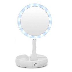 Unbrand Vanity Mirror LED Lighted Stand Foldable Makeup Mirror 1X 10X Magnifying Two-sided Compact Travel Mirror