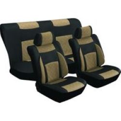 STINGRAY - Majestic Quilted Pu 8 Piece Car Seat Cover Set - Black And Taupe