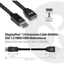 Club 3D Displayport 1.4 Extension Cable 8K60HZ Dsc 1.2 HBR3 Hdr Bidirectional M f 3M 9.84FT