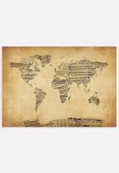 ArtPause Map Of The World Map From Old Sheet Music - Print - A1