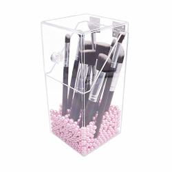 Dolovemk Acrylic Clear Covered Makeup Brush Holder Organizer With Free Pearls Acrylic Cosmetics Makeup Brush Holder Large With Dustproof Lid For Dressing Tables And