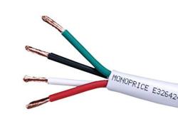 Monoprice Access Series 18 Gauge Awg CL2 Rated 4 Conductor Speaker Wire Cable - 100FT Fire Safety In Wall Rated Jacketed In White Pvc