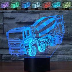 3D Illusion Night Light Concrete Mixer Truck 7 Color Change Touch Switch USB Powered LED Decoration Desk Lamp For Holiday Birthday Cool Gift