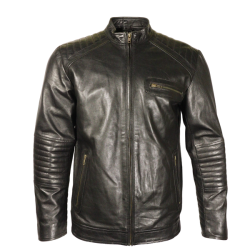 Men's Leather Zip Jacket - Black