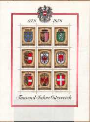 Austria 1976 "austria Millenary" Mini Sheet Of 9 Umm. Sg M s 1767. Cat 5 Pounds.