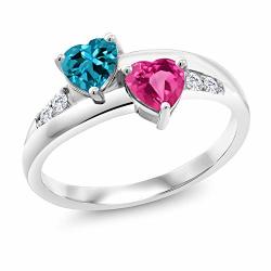 Gem Stone King 1.23 Ct London Blue Topaz Pink Created Sapphire 925 Sterling Silver Lab Grown Diamond Ring Size 9