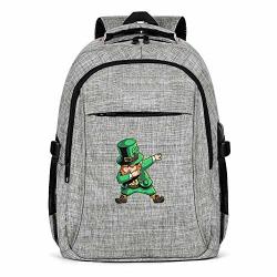 Oksdlk Travel Laptop Backpack Funny St. Patrick's Day Green Hat Elves Dabbing 18 Inch Anti Theft Large Computer Backpack School Daypack Backpack For Women And Men-grey
