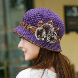 Women Ladies Knitting Crochet Faux Rabbit Fur Beanie Hat Beret Knitted Ski Cap