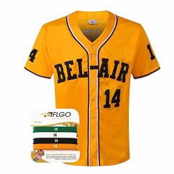 Aflgo Smith 14 Baseball Fresh Prince Bel Air M-xxl Jersey 90S Costume Hip Hop Party Clothing Include Set Wristbands - Yellow Medium