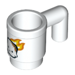 Parts Minifigure Utensil Cup With Toasted Marshmallow With Face And Orange And Yellow Flames Pattern 38995PB008