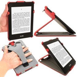 Igadgitz Red Pu Leather Case Cover For Amazon Kindle Paperwhite 2015 2014 2013 2012 With Sleep wake Function & Integrated Hand Strap