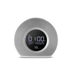 JBL Horizon Wireless Bluetooth Dual Alarm Clock FM Radio with USB Dock Charging & Wake Up Ambient LED Light in White