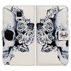 Bfun Packing Bcov White Floral Skull Wallet Leather Cover Case For Samsung Galaxy Note 4
