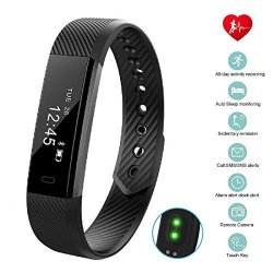 Bossblue Fitness Tracker With Heart Rate Monitor Smart Fitness Watch Touch Screen Activity Health Tracker Wearable Pedometer Smart Wristband Black