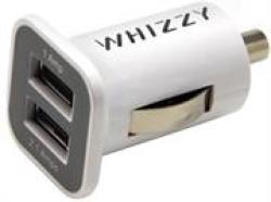 Whizzy Dual USB Port Car CHARGER-2 X USB Ports Chargers 2 Devices Simultaneously Via Car Lighter Socket Intelligent Chip Prevents Overcharging Output Voltage 5V