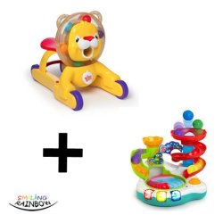 Bright Starts Combo Step & Ride Lion + Spin & Slide Ball Popper Toy